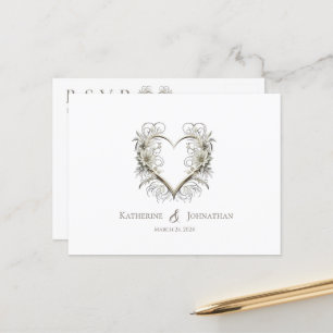 Modern Flowers with a Heart-RSVP-Wedding- Postcard