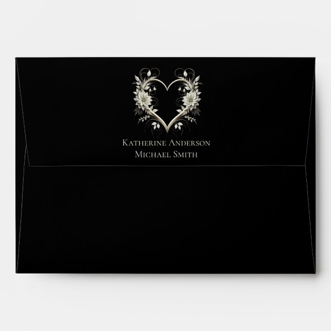 Modern Flowers with a Heart Wedding Envelope (Back (Top Flap))