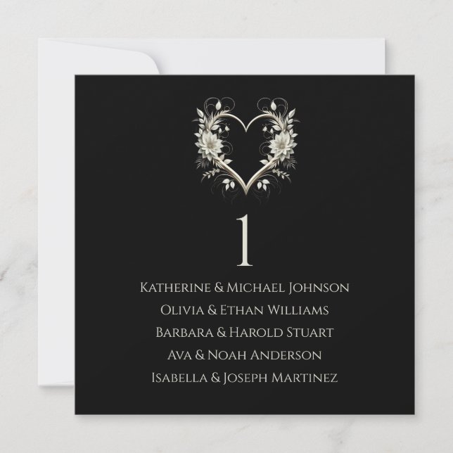 Modern Flowers with a Heart Wedding Seating Chart Invitation (Front)