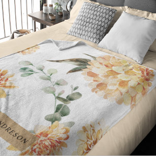 Modern Flowers Yellow & Kraft Personalised Gift Sherpa Blanket