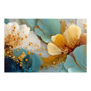 Modern Fluid Abstract Teal Gold Bubbles & Veins Photo Print