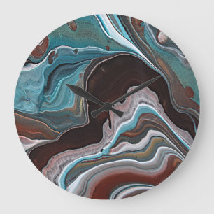 Modern Fluid Acrylic Agate Geode Look  Brown blue Large Clock