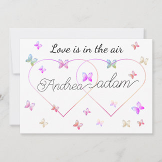 modern flying butterflies heart invitation