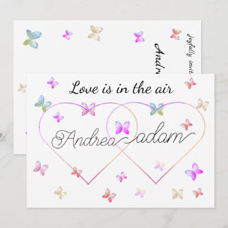 modern flying butterflies heart invitation