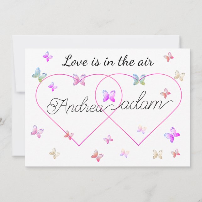 modern flying butterflies heart invitation (Front)