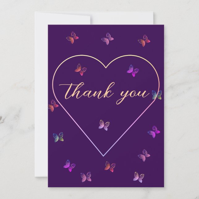 modern flying butterflies heart thank you card (Front)