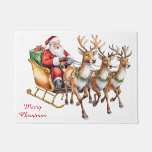 Modern Flying Santa Sleigh Reindeer Doormat