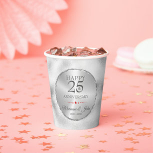 Modern Foggy Light Grey Glass- 25th Anniversary Pa Paper Cups
