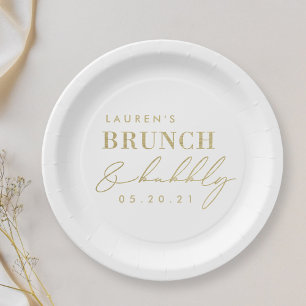 Modern Foil Gold Brunch and Bubbly Bridal Shower Paper Plate
