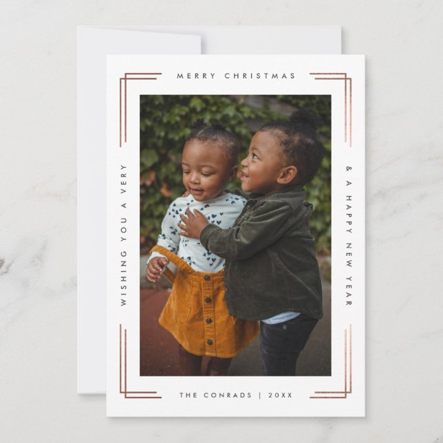 Modern foil merry Christmas photo card one picture (Front)