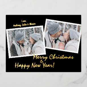Modern Foil Script 2 Photo Holiday Postcard