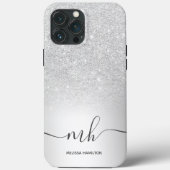 Modern foil silver glitter metallic monogrammed Case-Mate iPhone case (Back)