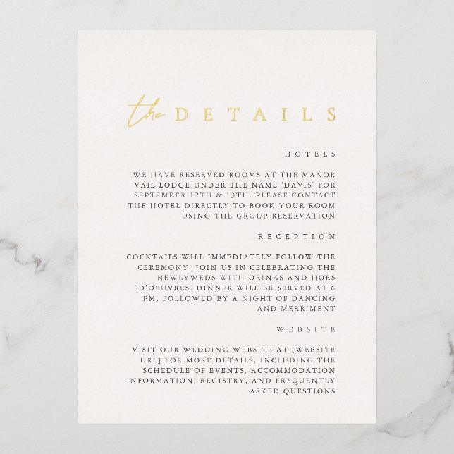 Modern Foil White Wedding Details Enclosure Card (Front)