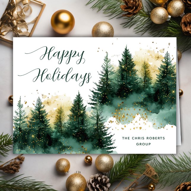 Modern Folded Business Green Gold Christmas Holiday Card (Creator Uploaded)