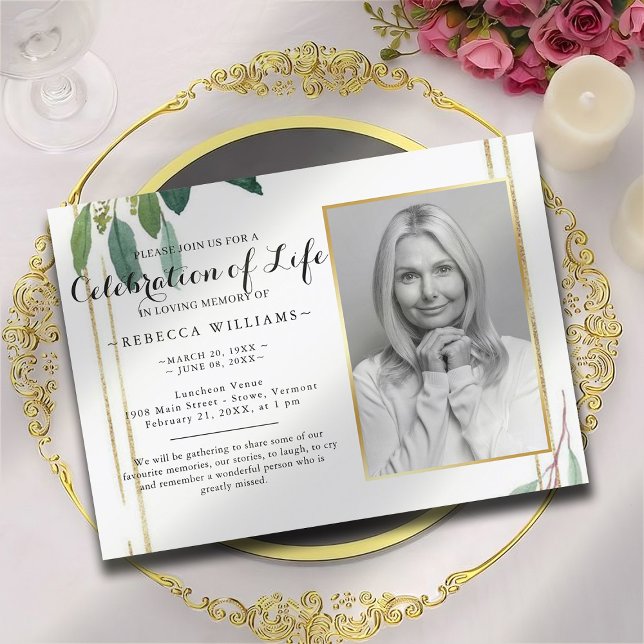 Modern Foliage Botanical Photo Celebration of life Invitation (Creator Uploaded)