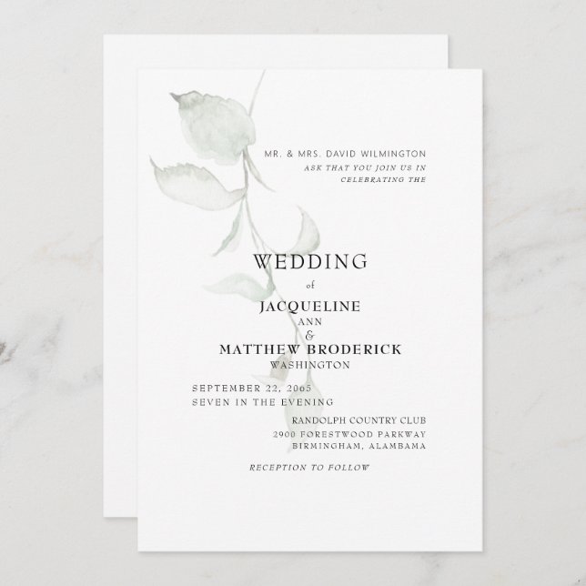Modern Foliage Bride Parents Wedding  Invitation (Front/Back)