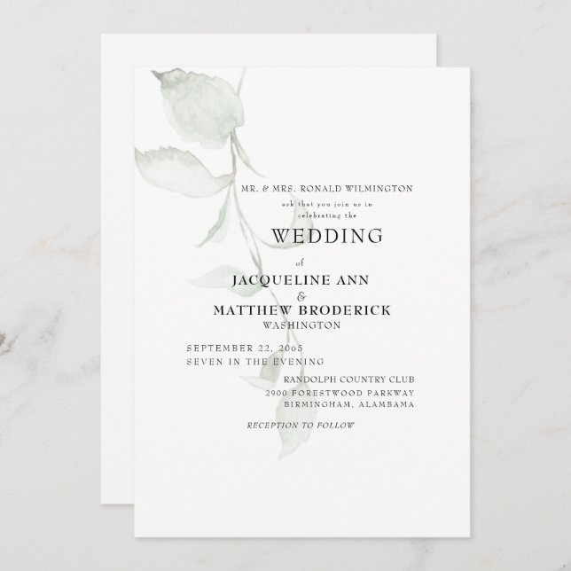 Modern Foliage Bride Parents Wedding Invitation (Front/Back)