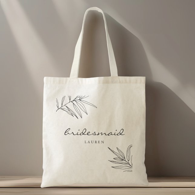 Modern Foliage Bridesmaid Name Tote Bag (Creator Uploaded)