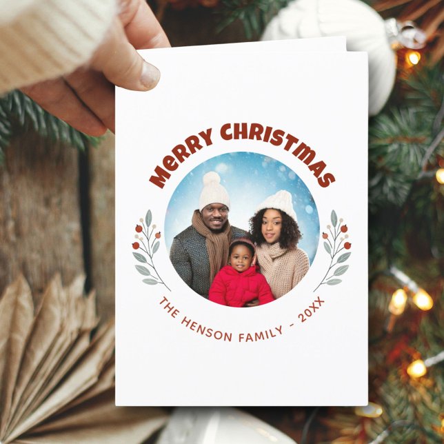 Modern Foliage Christmas Family Photo Holiday Card (Creator Uploaded)