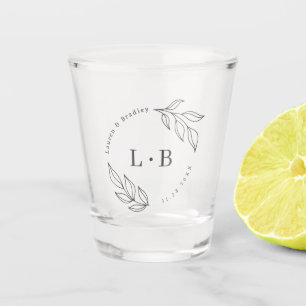 Modern Foliage Couple Monogram Wedding Favour Shot Glass