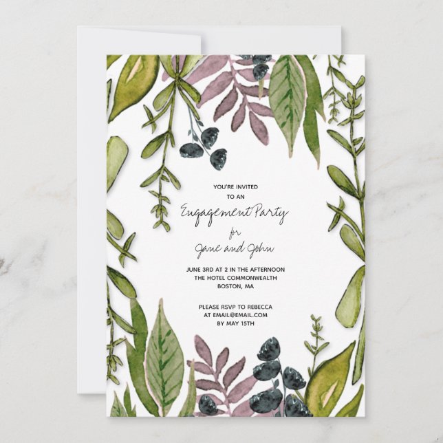 Modern Foliage Engagement Party Invitation (Front)