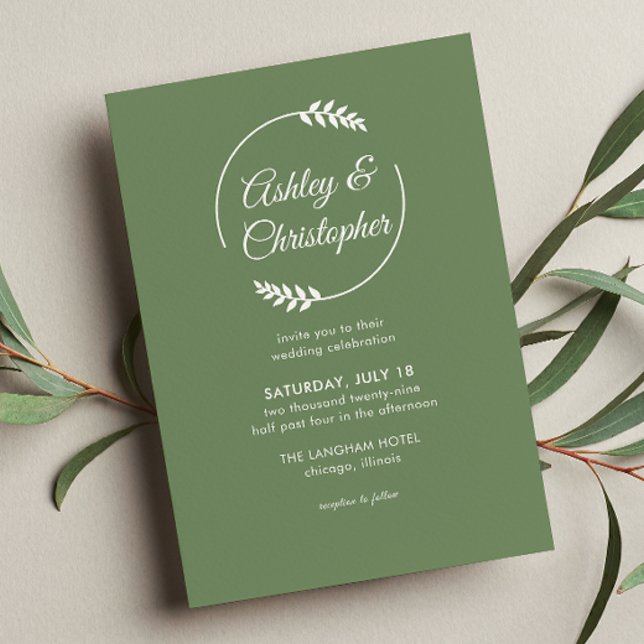 Modern Foliage Frame Camouflage Green Wedding Invitation (Creator Uploaded)