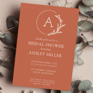 Modern Foliage Frame Copper Red Bridal Shower Invitation