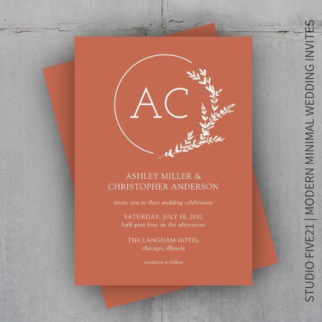 Modern Foliage Frame Copper Red Wedding Invitation (Creator Uploaded)