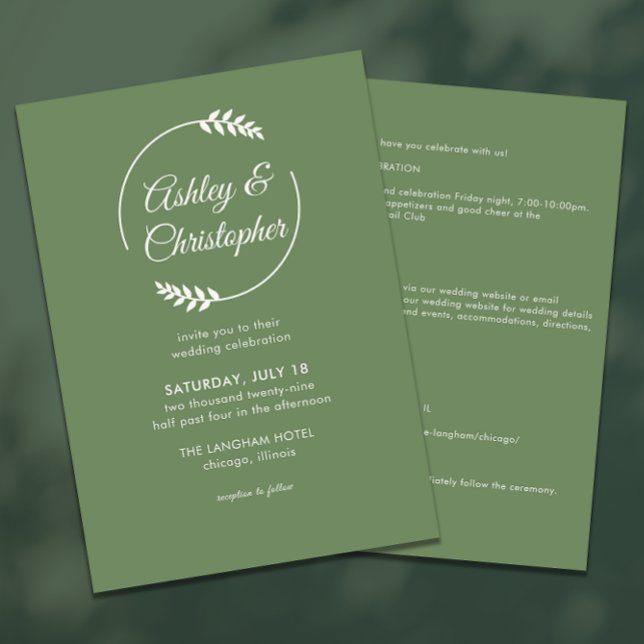 Modern Foliage Frame Green All-in-One Wedding Invitation (Creator Uploaded)