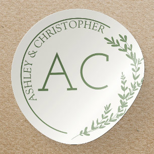 Modern Foliage Frame Muted Green Wedding Classic Round Sticker