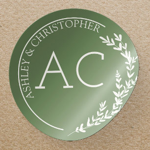 Modern Foliage Frame Muted Green Wedding Classic Round Sticker