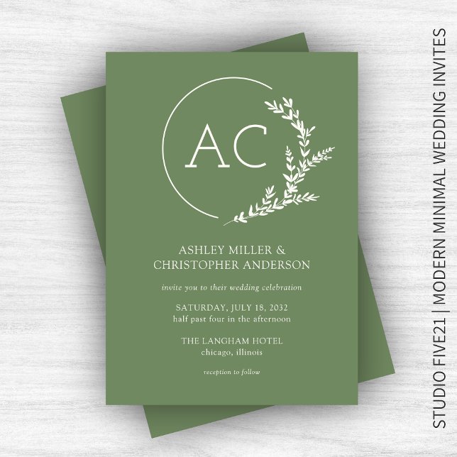 Modern Foliage Frame Muted Green Wedding Invitation (Creator Uploaded)