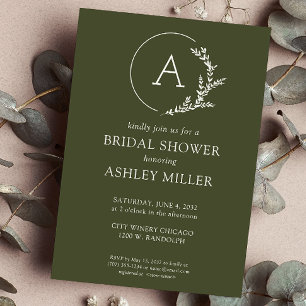 Modern Foliage Frame Olive Green Bridal Shower Invitation