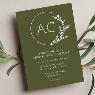 Modern Foliage Frame Olive Green Wedding