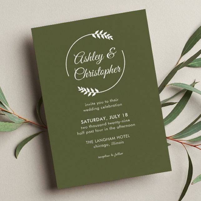 Modern Foliage Frame Olive Green Wedding Invitation (Creator Uploaded)