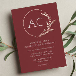 Modern Foliage Frame Rosewood Red Wedding