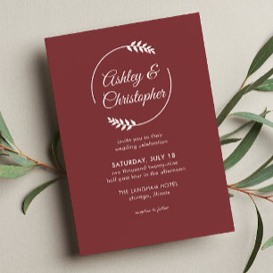 Modern Foliage Frame Rosewood Red Wedding Invitation