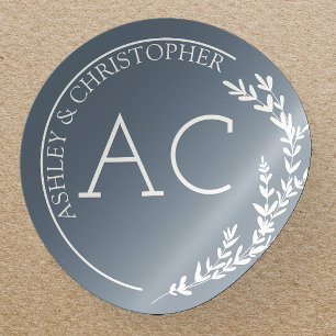 Modern Foliage Frame Slate Gray Wedding Classic Round Sticker
