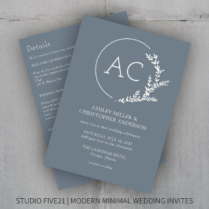 Modern Foliage Frame Slate Grey All-in-One Wedding Invitation