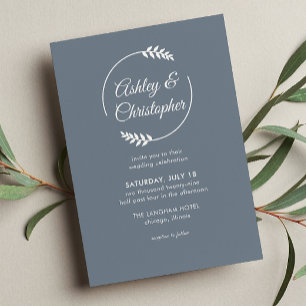 Modern Foliage Frame Slate Grey Wedding Invitation