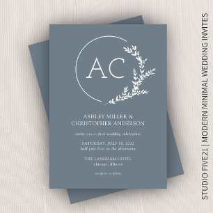Modern Foliage Frame Slate Grey Wedding Invitation
