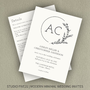 Modern Foliage Frame Soft White All-in-One Wedding Invitation