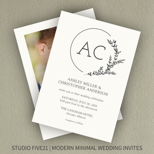 Modern Foliage Frame Soft White Photo Wedding Invitation (Creator Uploaded)