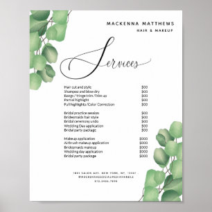 Modern Foliage Hair Salon Price List Service Menu  Poster