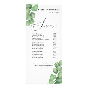 Modern Foliage Hair Stylist Price List Service Rack Card