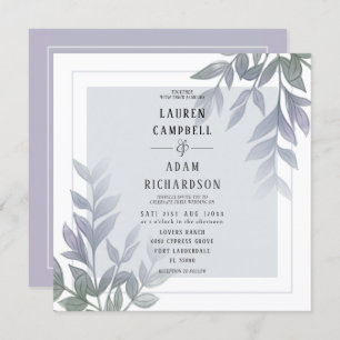 Modern Foliage Purple Lilac Wedding Invitation