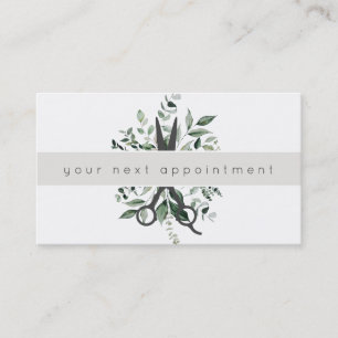 Modern Foliage Salon Scissors Logo Appointment Business Card
