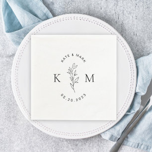 Modern Foliage Wedding Monogram Napkin