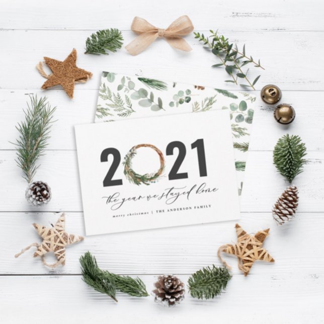 Modern foliage wreath 2020 stayed home holiday card (Creator Uploaded)
