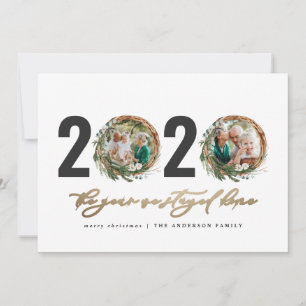 Modern foliage wreath 2020 stayed home holiday card